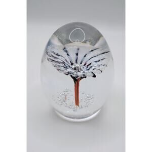 Daum France Studio Art Glass Egg Shape Paperweight Internal Flower Design 3.25"